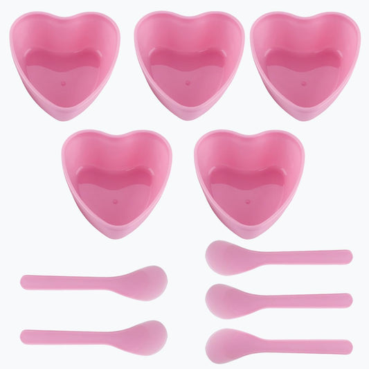 PLINNILUY Heart Shaped Face Mask Mixing Bowls, Pink Facial Bowls, Plastic Mask Bowl Set with 5 Bowl and 5 Spatulas for DIY Skincare, Mud Masks, Home Facial and Beauty Salon Use