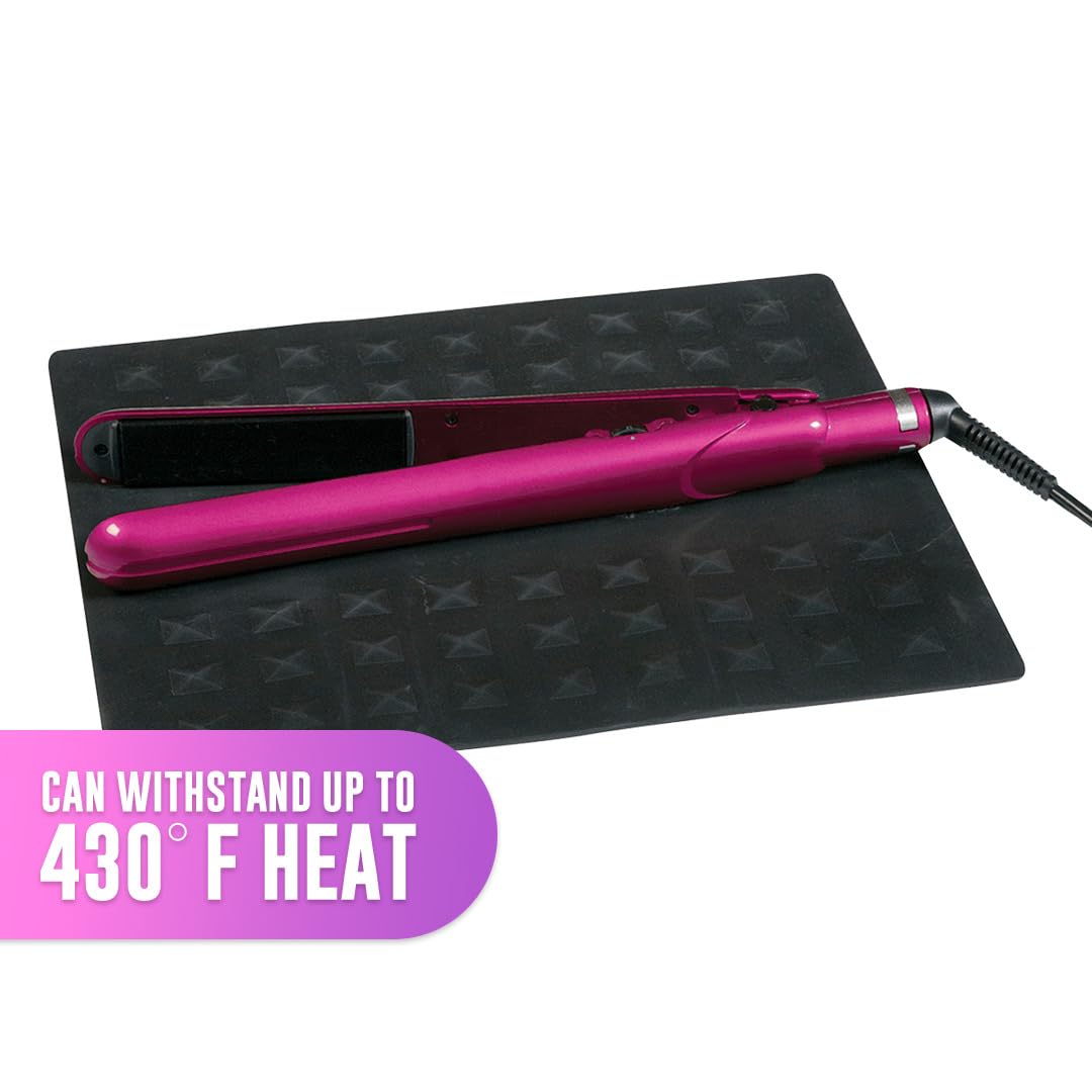 Colortrak Heat-Resistant Styling Station Mat, Silicone Mat Prevents Work Surfaces from Heat Damage of Styling Tools, Prevent Tool from Falling or Slipping, Black, 9 x 11 inches