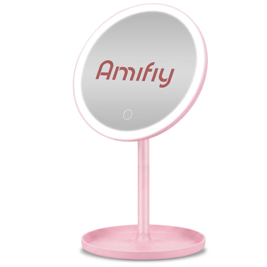 Amifiy 8″ Lighted Makeup Mirror – 4-in-1 Magnetic Detachable Vanity Mirror with 3 Color Modes (3000K-6000K) & CRI 95 Professional LED, 360° Rotation, Rechargeable for Travel, Desk, Bathroom & Dorm