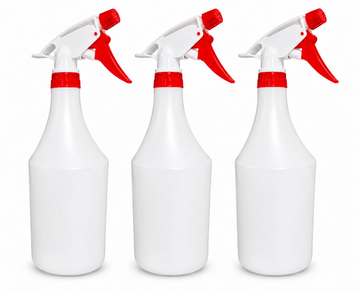 Plastic Spray Bottle, 3 Pack, 32 Oz with Adjustable Nozzle, Heavy Duty Leak Proof Mist Empty Water Bottle Sprayer for Cleaning, Chemicals, Hair, Planting & All-Purpose Use - (Red)