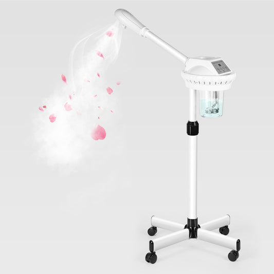 Facial Steamer Professional, Facial Steamer on Wheels, Ozone Face Steamer with More Steam for Deep Cleansing and Hydration, Estheticians Steamer for Beauty, Spa and Home Use（White）