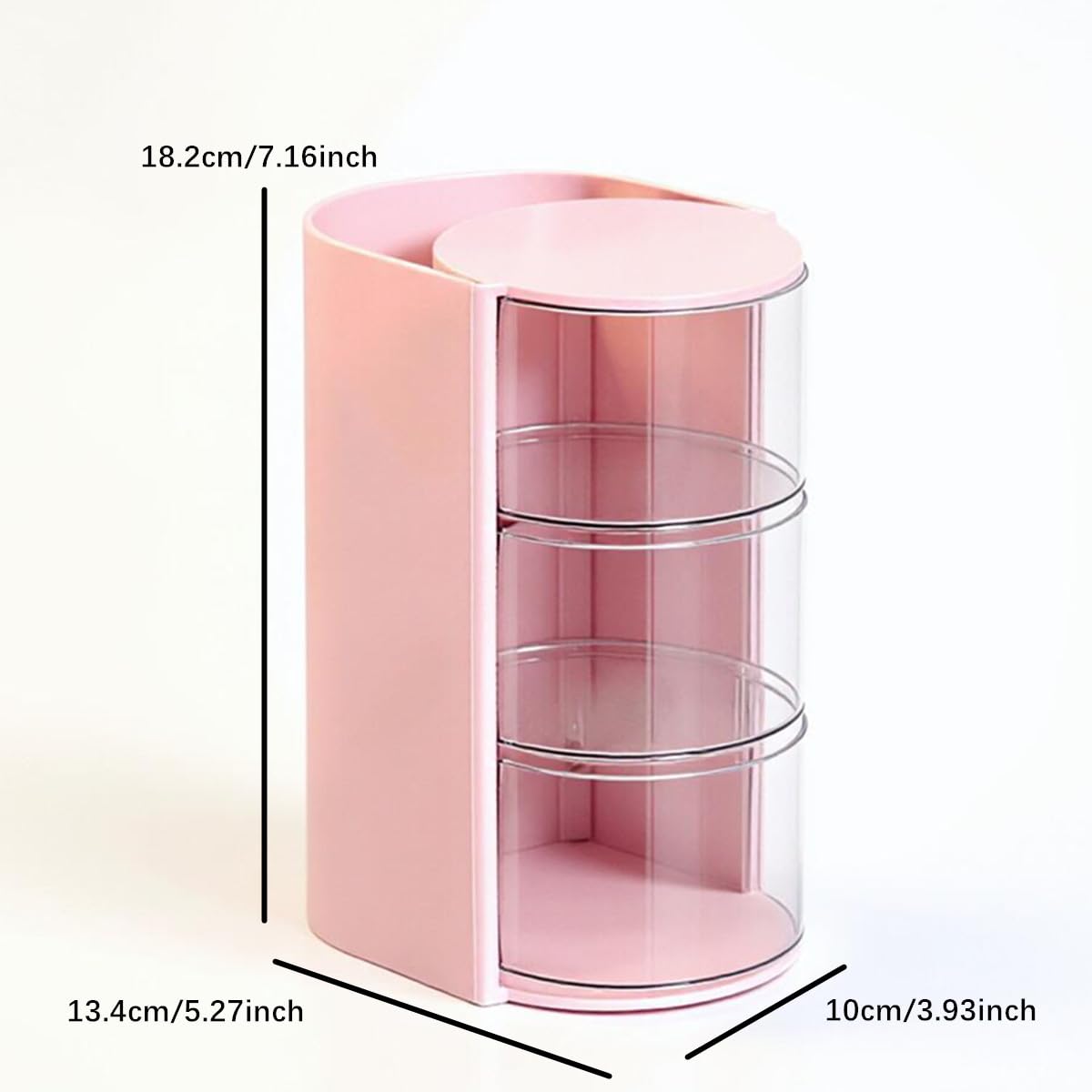 AISIBO 3-Tier Clear Hair Accessories Organizer with Hair Brush Holder, Rotatable Small Jewelry Storage Box for Necklaces, Earring, Ring, Bracelet, Makeup Sponge, Hair Bow Clip (Pink, 3-Layer)