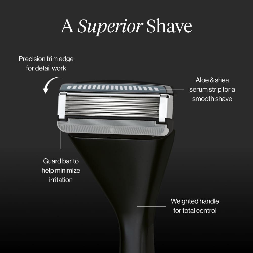 House of Atlas, Razors for Men - Mens Razors for Shaving with Handle, 2 Razor Blade Refills, & Shower Hook, 5-blade Precision Trim Edge, Smooth Close Shave, Reusable Razor for Men (Matte Black)