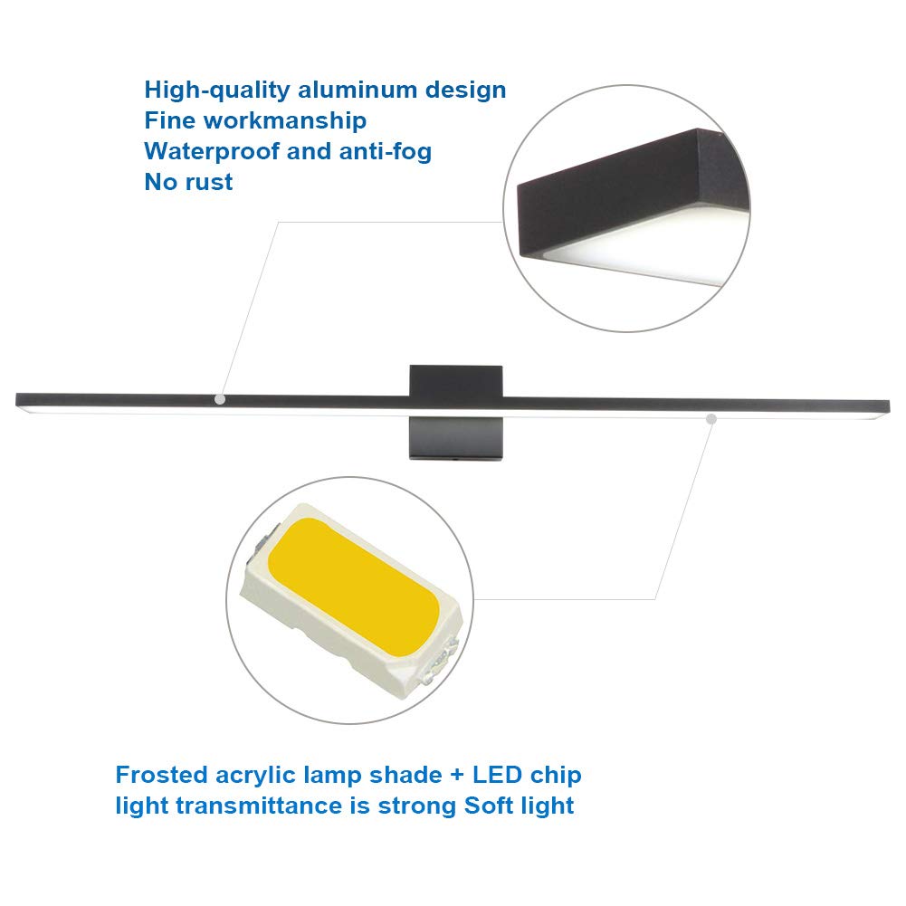Ralbay 40inch Modern LED Black Vanity Light 36W Frosted Aluminum for Bathroom Vanity Lighting Fixtures Cool White 6000K