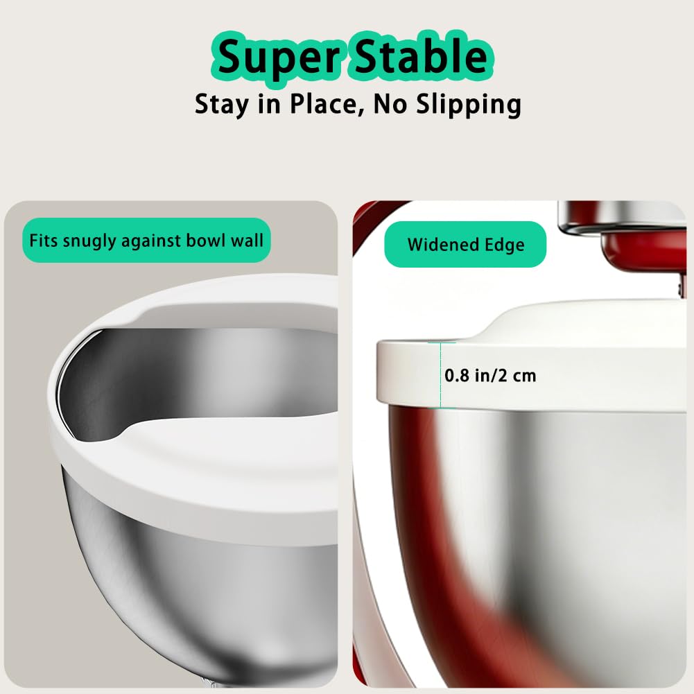 Flour Funnel with Pouring Shield for KitchenAid 4.5-6QT Mixer, Silicone Splash Guard with Flour Funnel for Kitchen Aid Mixer Tilt-Head and Bowl-Lift, Dishwasher Safe Baking Tool (White)