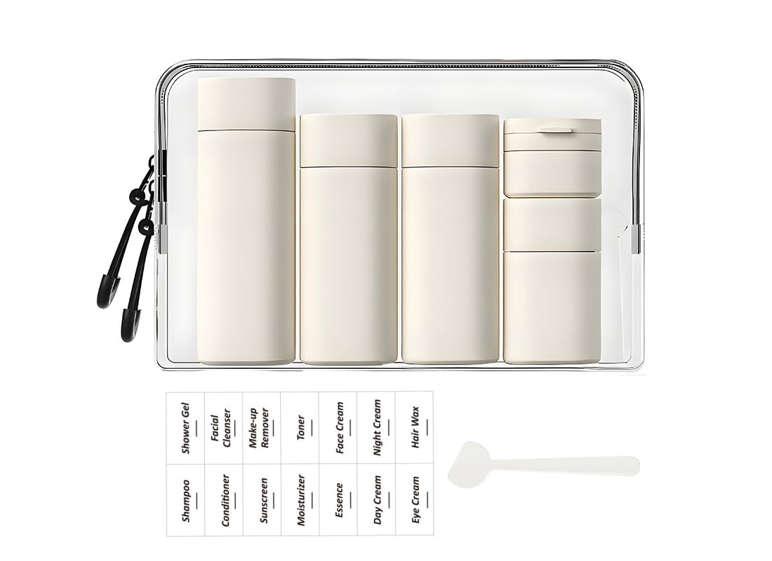 Sprigold 5 Pack Brief and Fashion Travel Bottles TSA Approved, BPA Free Travel Size Containers Refillable Squeeze Bottles for Cosmetic Shampoo Cream Conditioner … (Ancient Nordic Antique White)