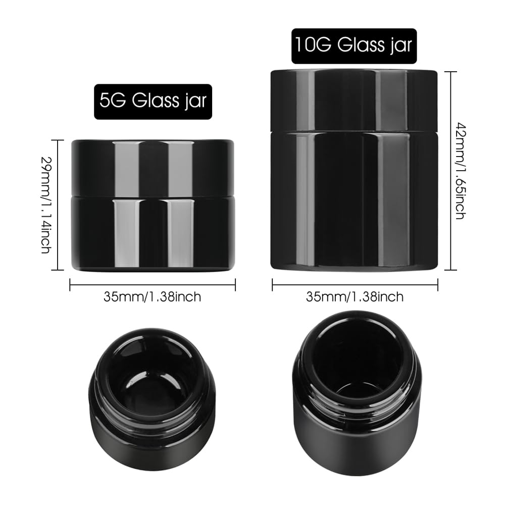 12 Pack 5ml Black Airtight Wide Mouth Ultraviolet Glass Jar,Reusable 5g Food Glass Bottle for Craft, Wax, Cosmetics, Coffee,oil Storage