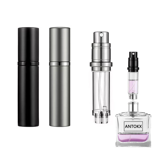 ANTOKX Travel Perfume Bottle Refillable Atomizer - 2-Pack 5ML Perfume Atomiser, Leakproof Portable Perfume Sprayer (Black & Gray)