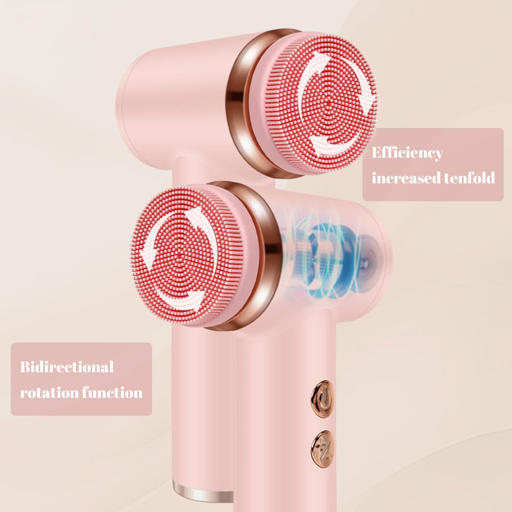 Dexmary Facial Cleansing Brush, 5 Speeds Adjustable Facial Brush, Waterproof & Rechargeable Face Scrubber Exfoliator with 4 Brush Heads for Women, Pink