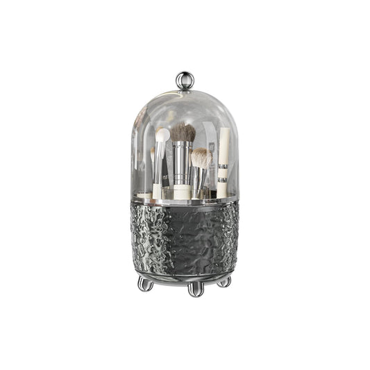 Makeup Brush Holder with Lid, 360° Rotating Makeup Brush Holder for Vanity, Dustproof Spinning Makeup Brush Organizer with Lid for Bathroom Countertop, Cosmetic Tools Organizer with Cover (Gray)