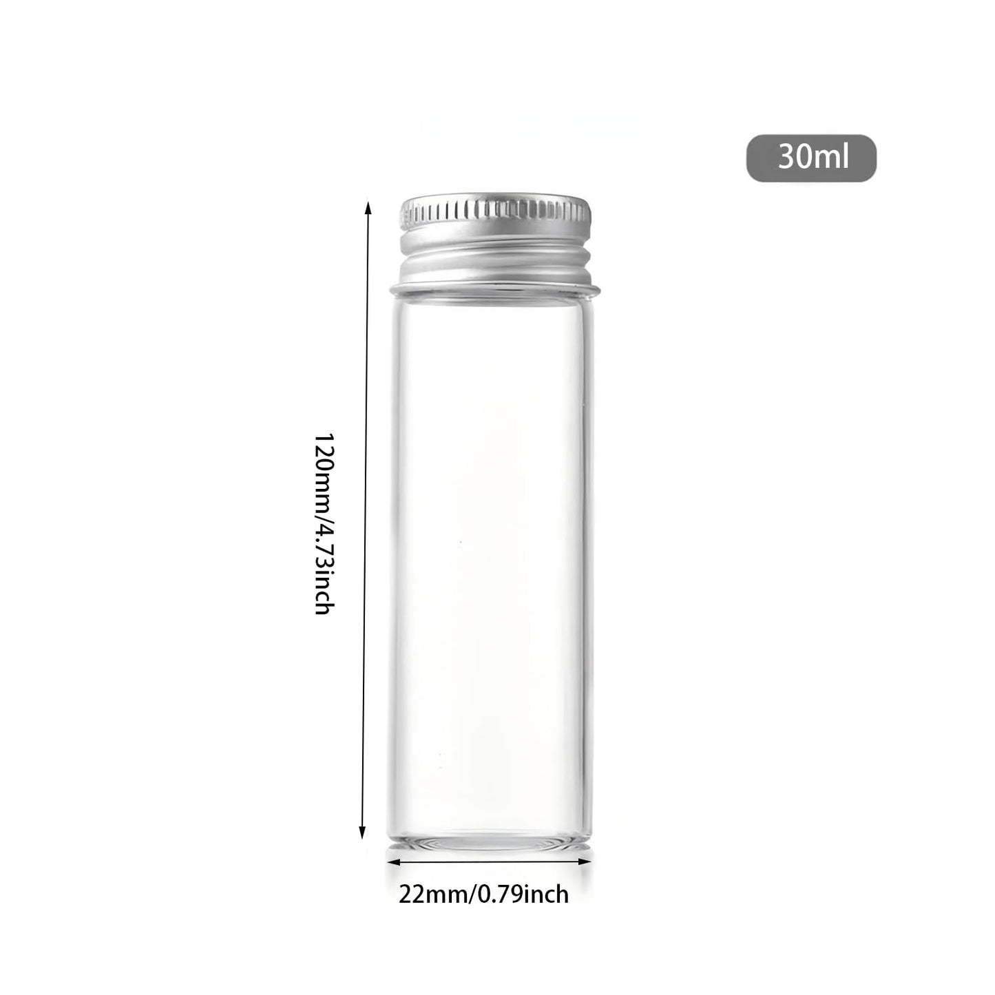 QOAEZK 25PCS 30ML Clear Glass Vial with Aluminum Screw Cap,Tiny Bottle Mini Jars Glass Tube for Beads Glitter Seed Samplers Storage