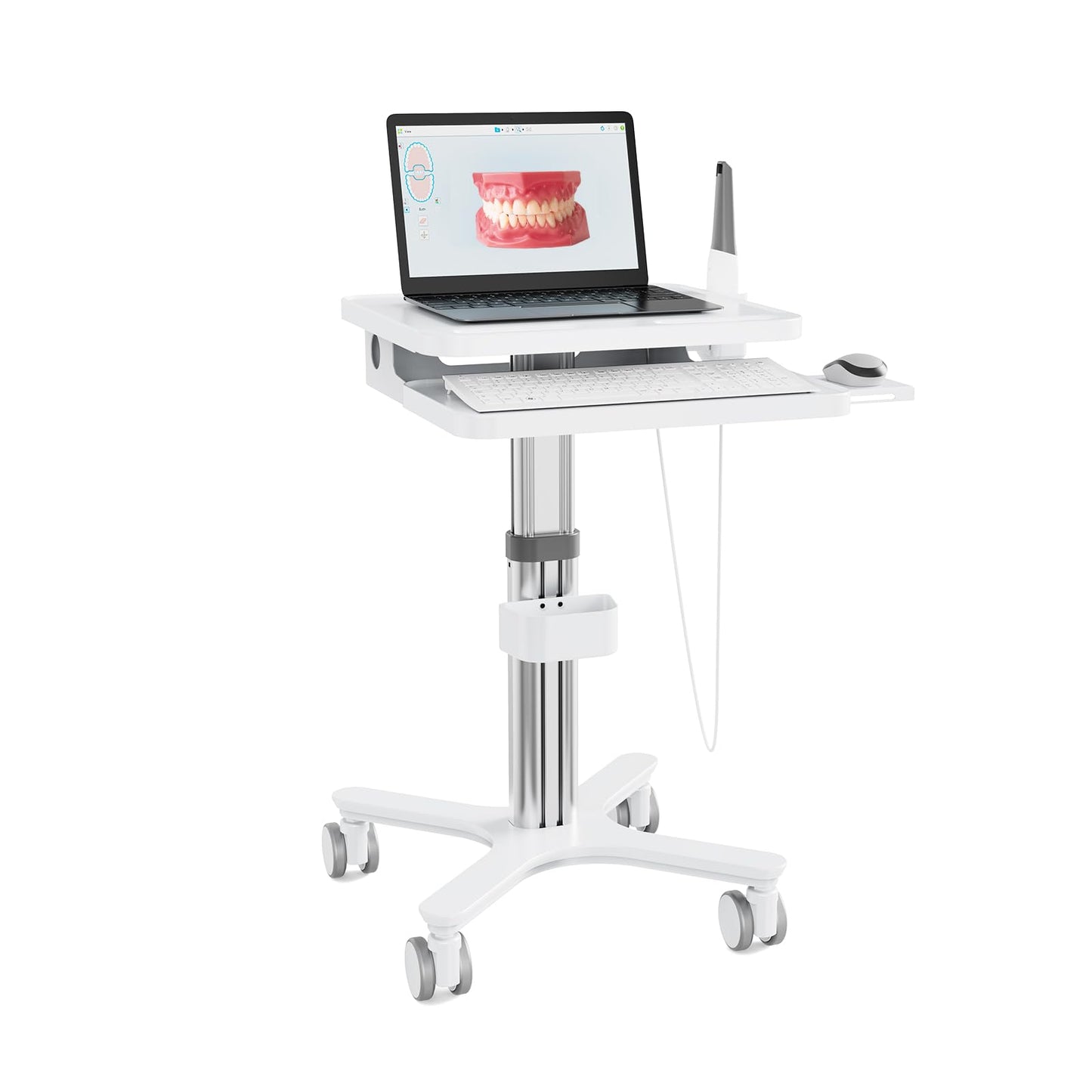 Medical Cart Height Adjustable Rolling Trolley with Oral Scanner Holder & Laptop Tray, for Dental Clinic, Hospital & Beauty Salon