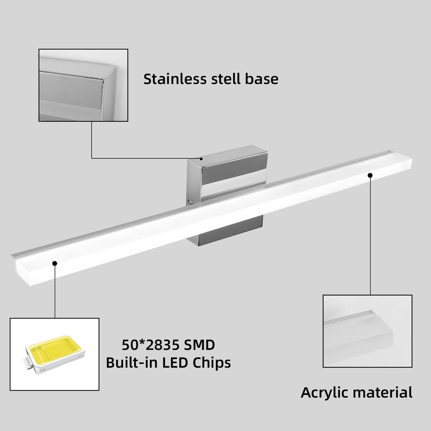 Amansour LED Bathroom Vanity Light 16inch Over Mirror Lighting Fixture Modern Indoor Chrome 10W 5000K Cool White Wall Sconce for Bathroom Bedroom Living Room