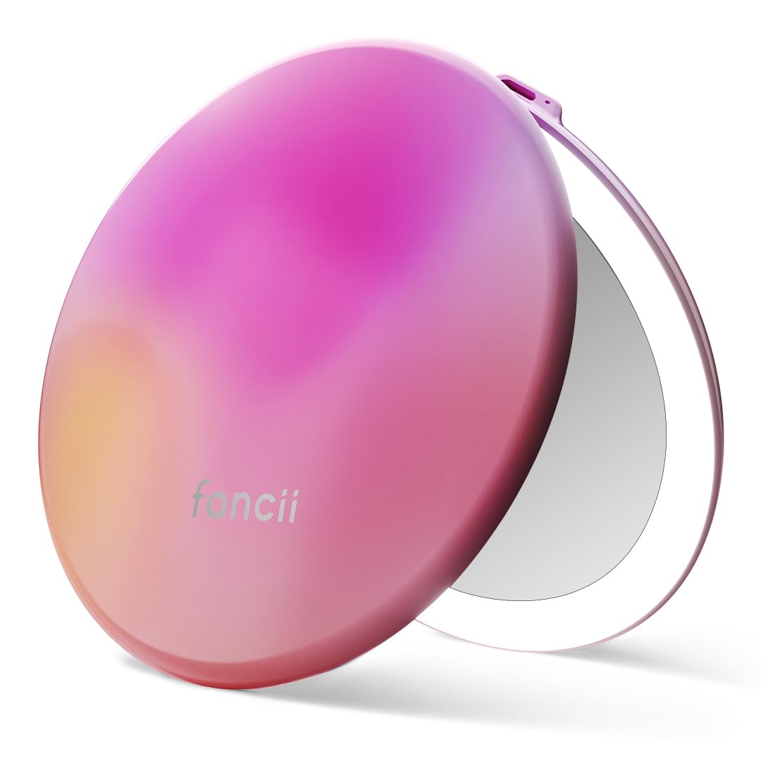 Fancii Taylor LED Lighted Travel Makeup Mirror, Rechargeable, 10x /1x Magnifying, Tru-Glow Lighting System, XL Large 5” Wide | Compact Mirror for Purses (Berry Lemonade)