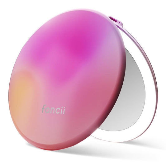 Fancii Taylor LED Lighted Travel Makeup Mirror, Rechargeable, 10x /1x Magnifying, Tru-Glow Lighting System, XL Large 5” Wide | Compact Mirror for Purses (Berry Lemonade)