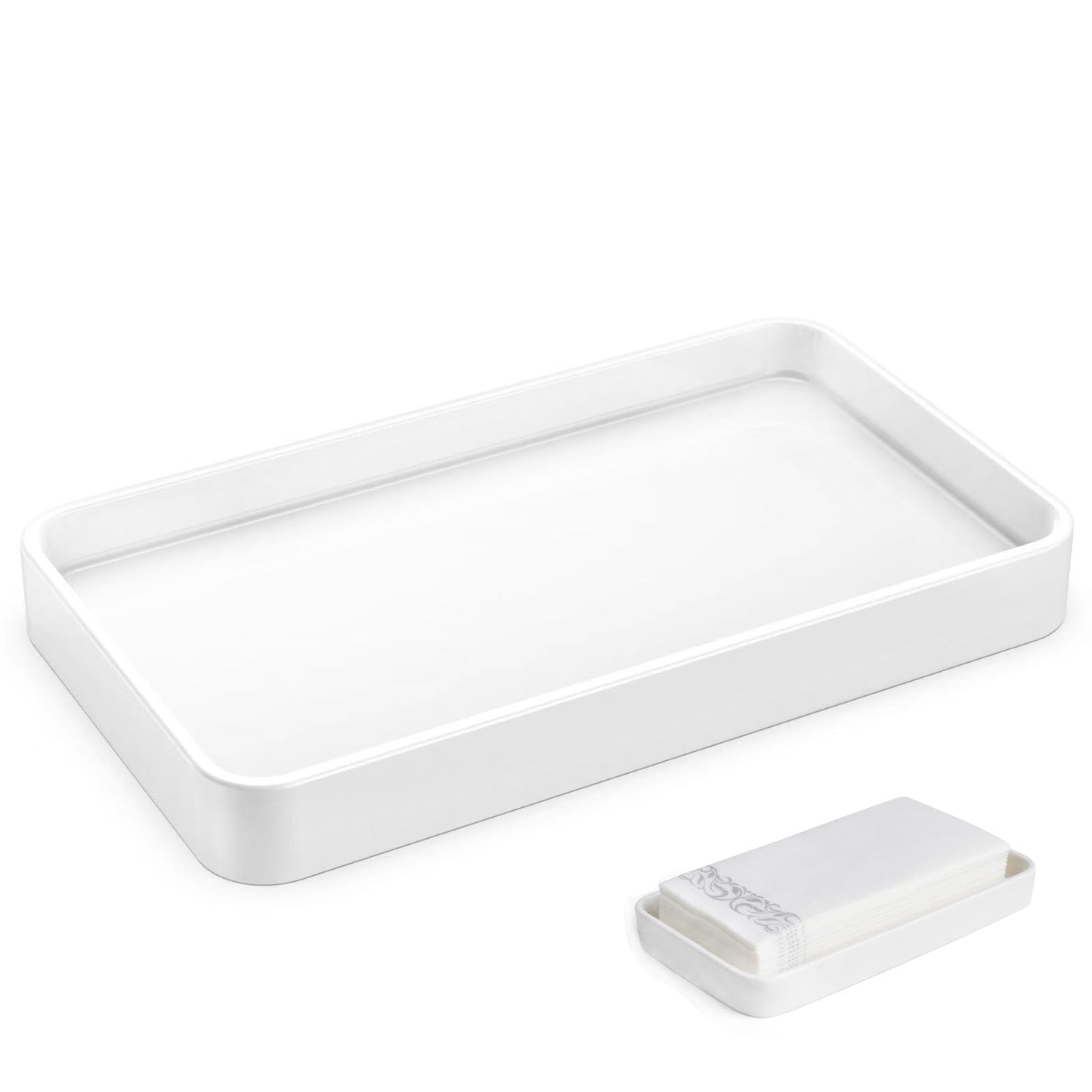 Gurygo 10" Bathroom Countertop and Vanity Tray - Kitchen Tray for Soap Bottles - Ceramic Vanity Tray for Bathroom Counter Organization - Kitchen Tray(White, Set/1)