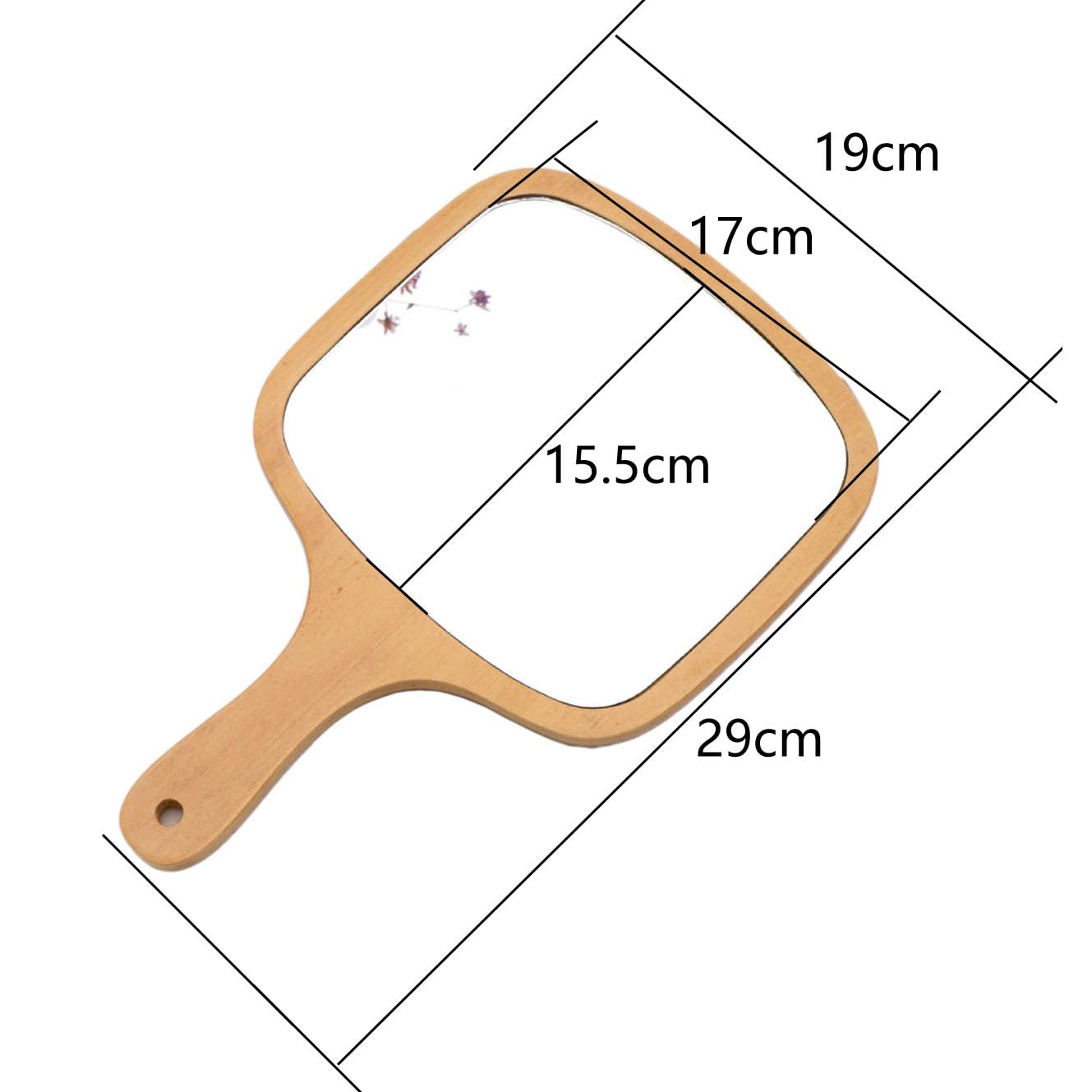 lasenersm 1 Piece Wooden Makeup Mirror Curved Edge Square Handheld Mirror with Handle Single Side Cosmetic Mirror Vanity Handheld Mirror Handheld Vanity Mirror, 7.5 x 11.4 Inches, Wooden