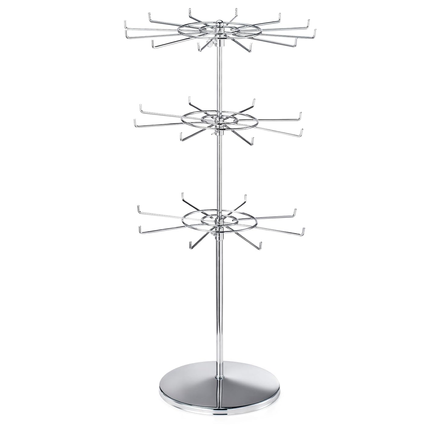 Polmart Heavy Duty Dual Heights (Stand & Tiers) Adjustable Countertop Spinner Display Stand (Silver, 3-Tier)