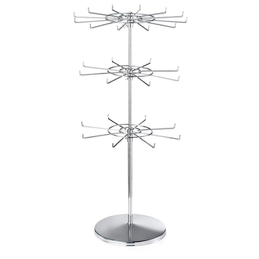 Polmart Heavy Duty Dual Heights (Stand & Tiers) Adjustable Countertop Spinner Display Stand (Silver, 3-Tier)