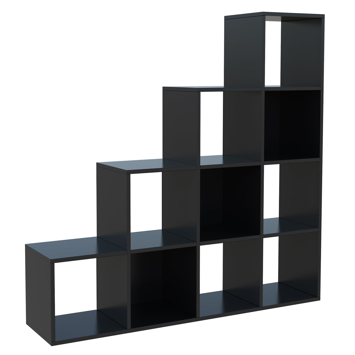 OSCHF Ladder Cube Storage Bookcase - Wooden L-Shaped 4-Tier Corner Shelf, Reversible 10-Cube Organizer for Home & Office, Black