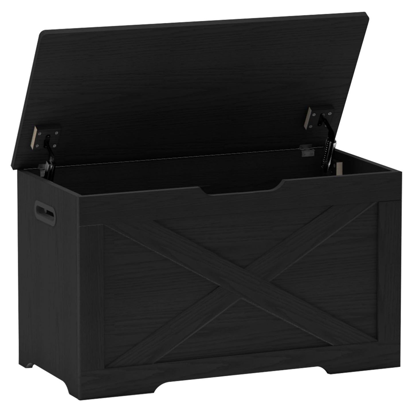Timberer Storage Chest, Wooden Storage Bench, Entryway Shoes Bench with 2 Safety Hinges, for Living Room, Bedroom, 15.7 x 31.5 x 18.9 Inches, Black