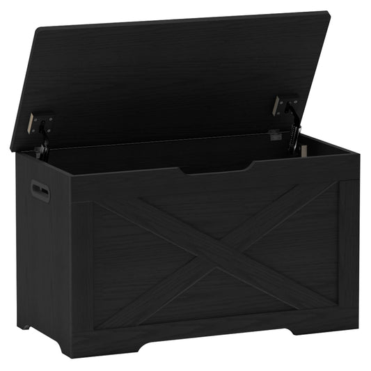 Timberer Storage Chest, Wooden Storage Bench, Entryway Shoes Bench with 2 Safety Hinges, for Living Room, Bedroom, 15.7 x 31.5 x 18.9 Inches, Black