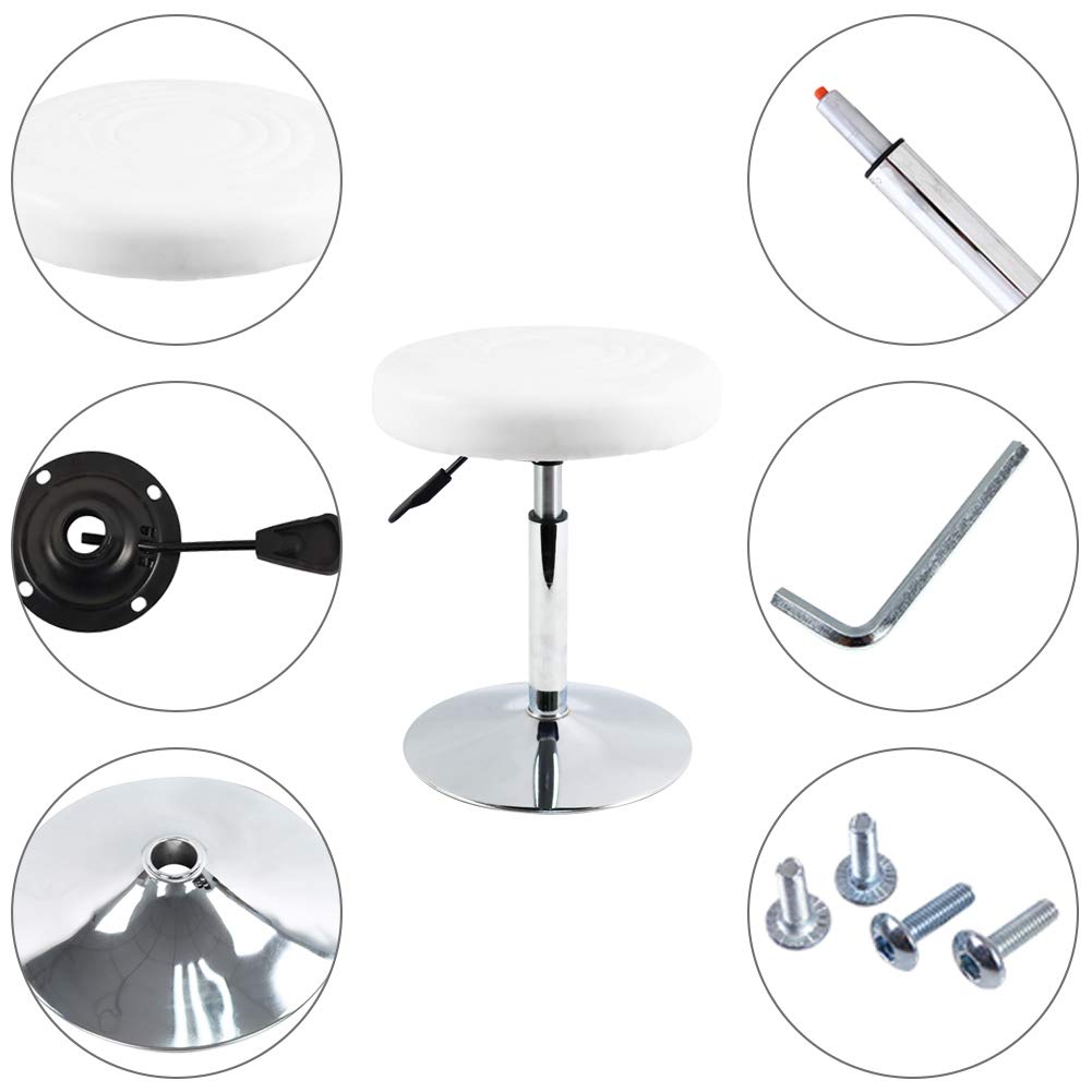 FURWOO Short Round PU Leather Shop Stool Chair Height Adjustable Step Stool Office Chair Vanity Stool Small White