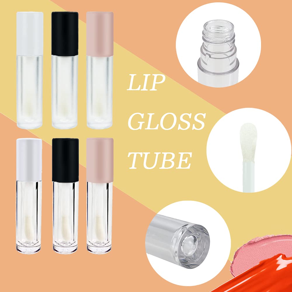 COSIDEA 24 pcs Empty 5ml big brush lip gloss tube White round lipgloss tubes container with big doe foot wand