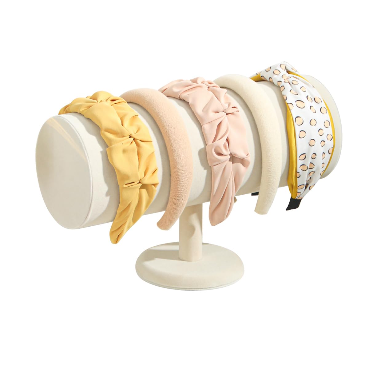 KunGe Headband Holder Organizer Tower, Soft Velvet Hairband Stand Display, Hair Hoop Accessories Storage for Home Bedroom or Store Shop Selling (Beige, T-Bar)