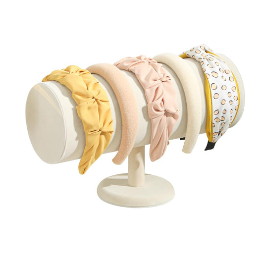 KunGe Headband Holder Organizer Tower, Soft Velvet Hairband Stand Display, Hair Hoop Accessories Storage for Home Bedroom or Store Shop Selling (Beige, T-Bar)