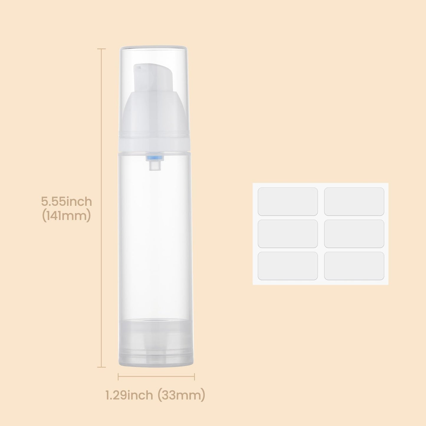 Lulupack Travel Pump Bottle for Lotion - Airless Pump Container 1.7oz Empty for Cosmetic Oil - Small Dispenser Refillable for Travel Size Shampoo - Mini Jar for Toiletry Foundation Makeup 30ml 6pcs