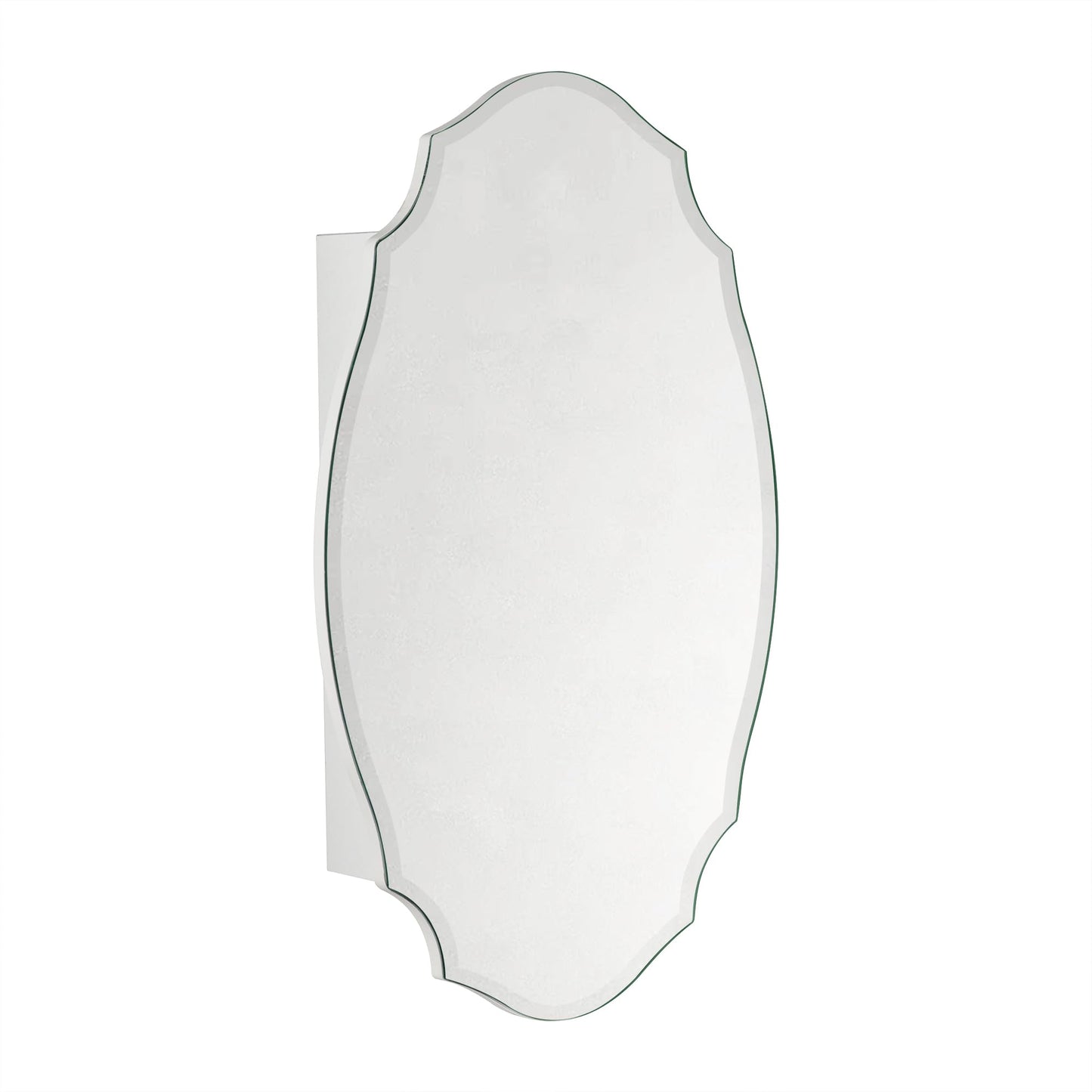 TOMACE Frameless Assymetrical Oval Medicine Cabinet with Beveled Mirror Irregular Surface Bathroom Medicine Cabinet Mirror with Storage for Bathroom, 20'' W x 30'' H