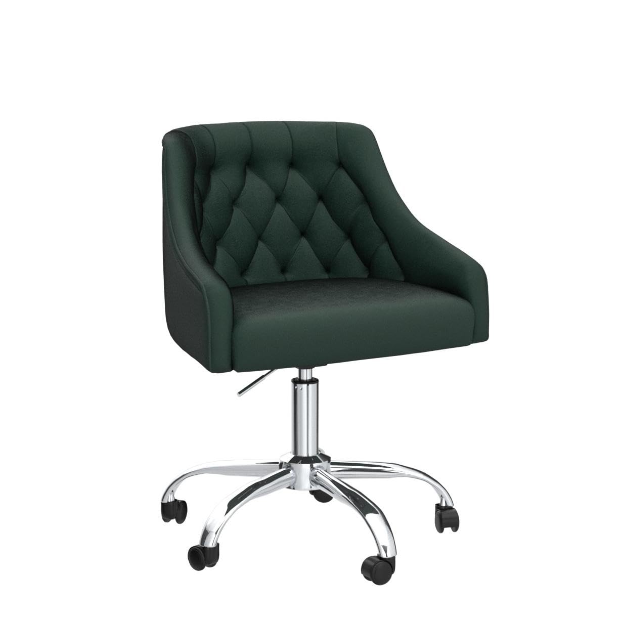 MOJAY Velvet Office Swivel Chair, Vanity Fabric Desk Pretty Fancy Gold Office Chairs for Girls, 360°Swivel Height Adjustable Reception Chair (DarkGreen)