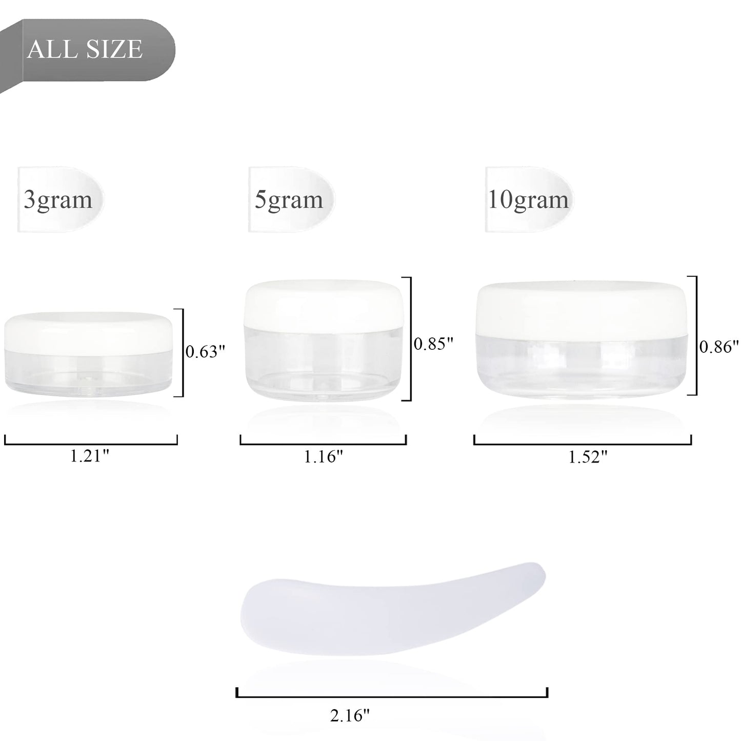 100PCS 5 Gram Sample Containers, 5ml Empty Jars with Lids, Small Cosmetic Containers, Mini Sample Jars with 8PCS Mini Spatulas for Make Up, Oils, Lotion, Powder, Paint, Jewelry, Lip Balms(White Lid)
