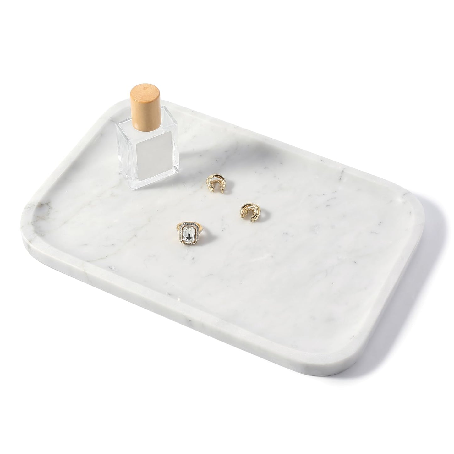 Koville Marble Tray, 12"x8" Bianco Carrara Marble Vanity Tray for Countertop Bathroom Kitchen Dresser, Decorative Catchall Trays for Perfume Jewelry, Rectangular Stone Serving Tray