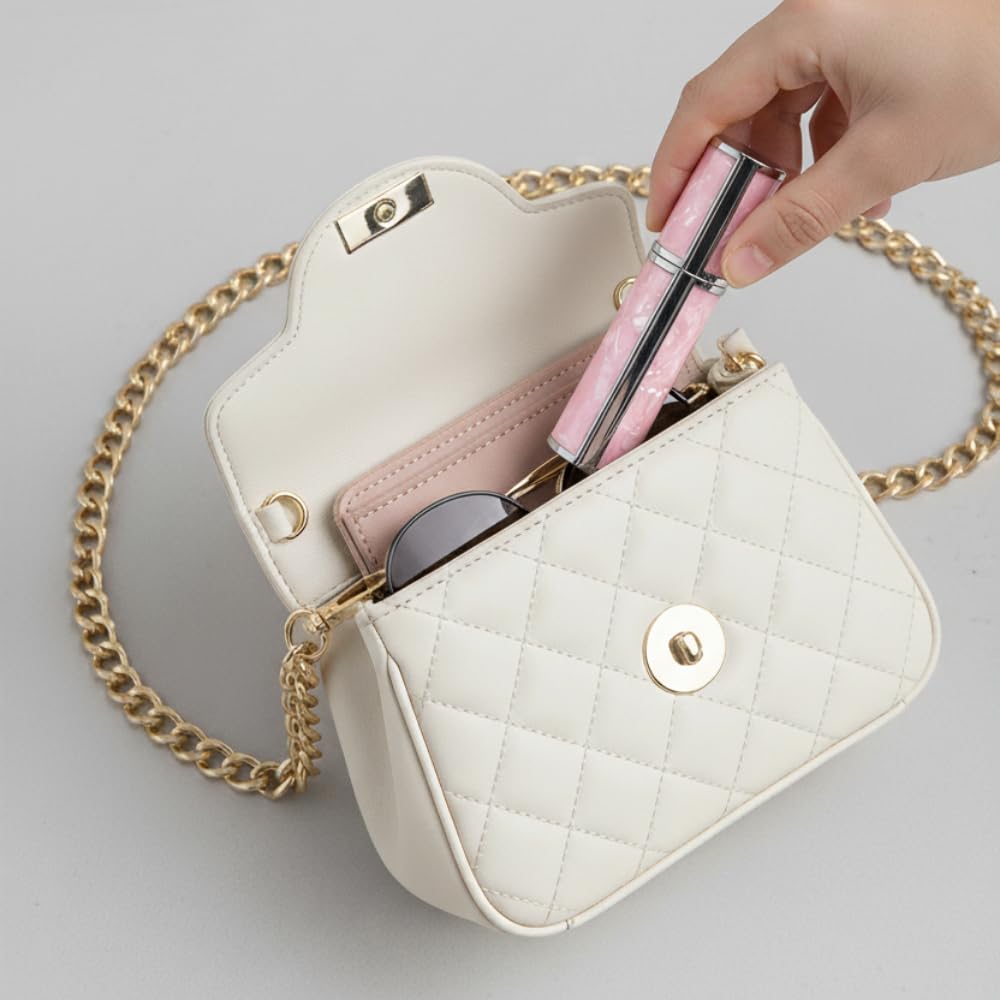Ms Lovely Pearlescent Travel Perfume Atomizer Bottle – 5ml Refillable Mini Spray for Purse, TSA Approved Portable Fragrance Dispenser (Pink and Silver)