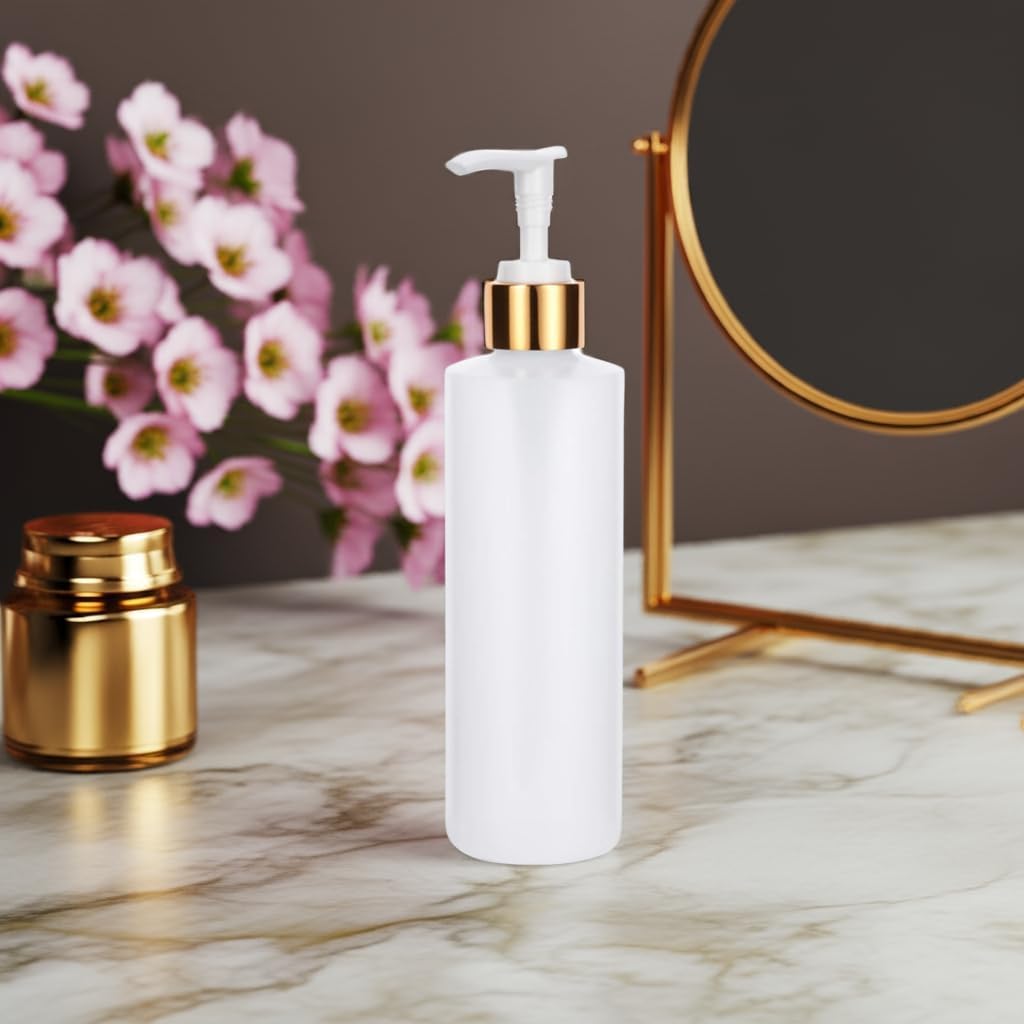 (12 Pack) 4 oz / 120 ml Clear Natural Plastic Squeeze Bottle with Gold Lotion Pump Dispenser + Labels Refillable