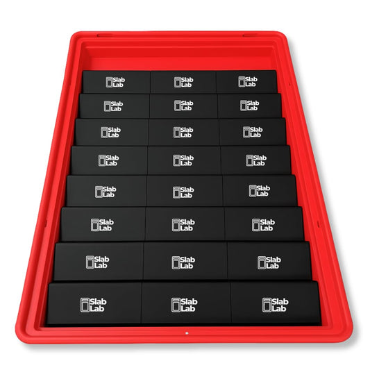 24 Modular Card Risers for Display Cases | Black Acrylic Cardshow Vendor Showcase Stands for Graded Trading Cards and Singles