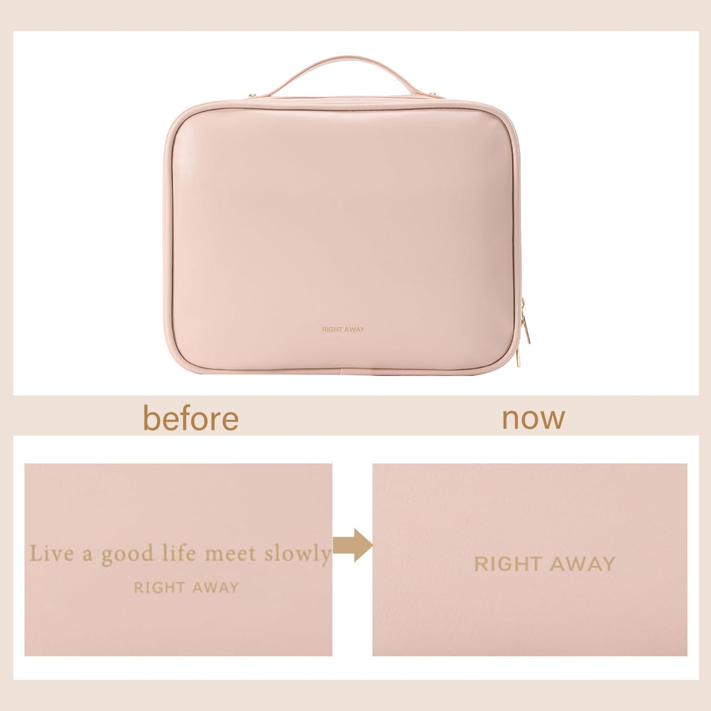 RIGHT AWAY Travel Toiletry Bag for Women,Large Makeup Bag& Cases,Waterproof Cosmetic Organizer Bag with Compartments,Portable Make Up Bag for Travel Size Toiletries,Skincare,Brushes Set,Pink