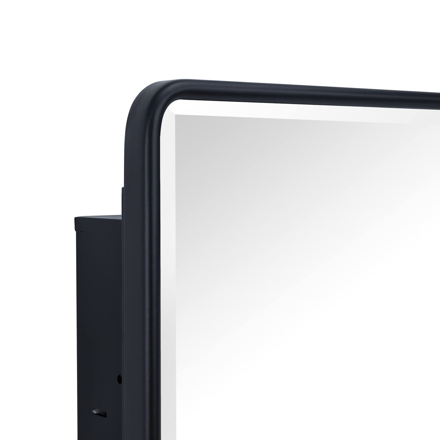 TEHOME Farmhouse Black Metal Framed Recessed Bathroom Medicine Cabinets with Mirror Rounded Rectangle Medicine Cabinet with BeveledMirros,16.5x27.5''