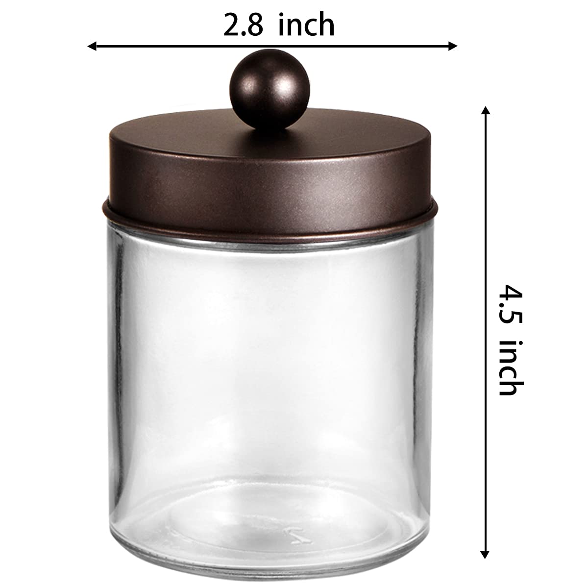 Amolliar 4 Pc Glass Apothecary Jars - Countertop Qtip Dispenser Holder with Stainless Steel Lids&Cute Stickers -Bathroom Vanity Storage Organizer Set for Qtips,Cotton Swabs/Rounds (Bronze)