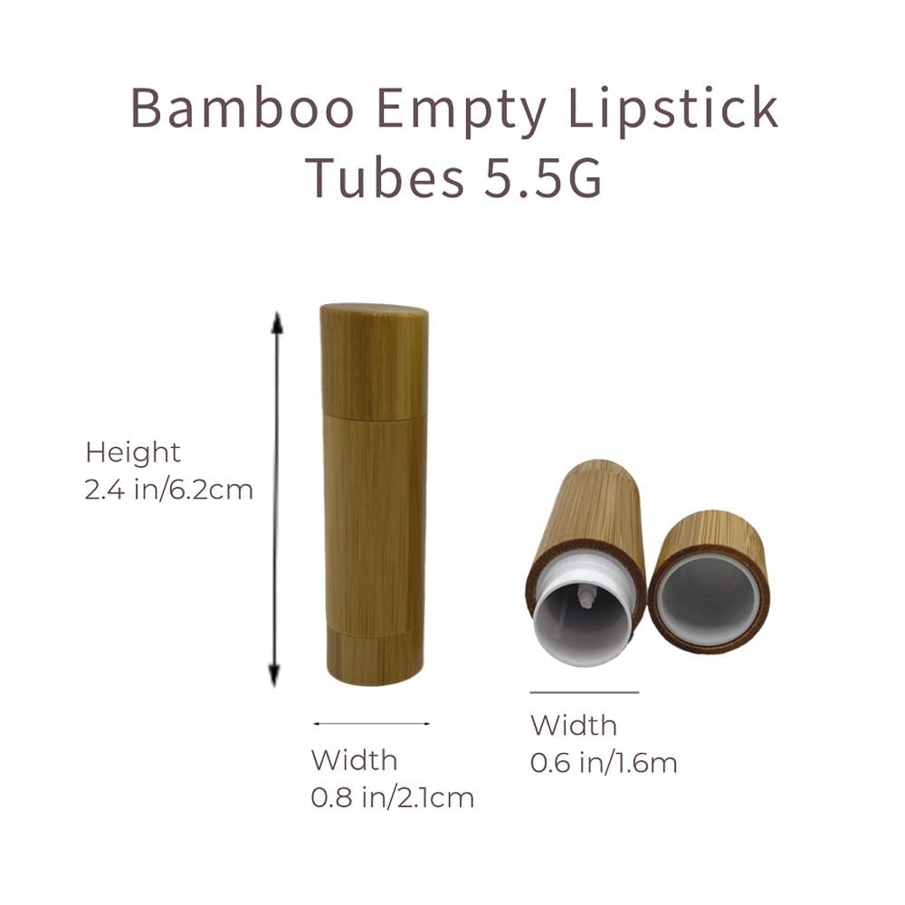 BEECO GIF2U Bamboo Empty Lip Balm Containers 5.5g 6 Pack,Refillable DIY Lip Balm Tube Containers with Clear PP Plastic Inner,Lip Gloss Tubes Chapstick Holder for DIY Cosmetic Samples Deodorant