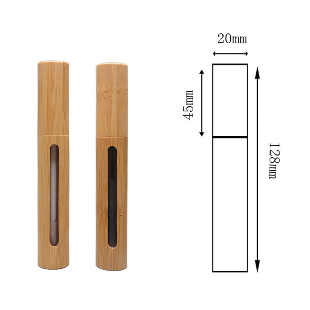 2Pcs 6ml(1/5oz) Reusable Empty Bamboo Lip Gloss Tubes Lip Balm Bottles Vials Cosmetic Makeup Travel Containers with Wand Applicator for DIY Lipstick
