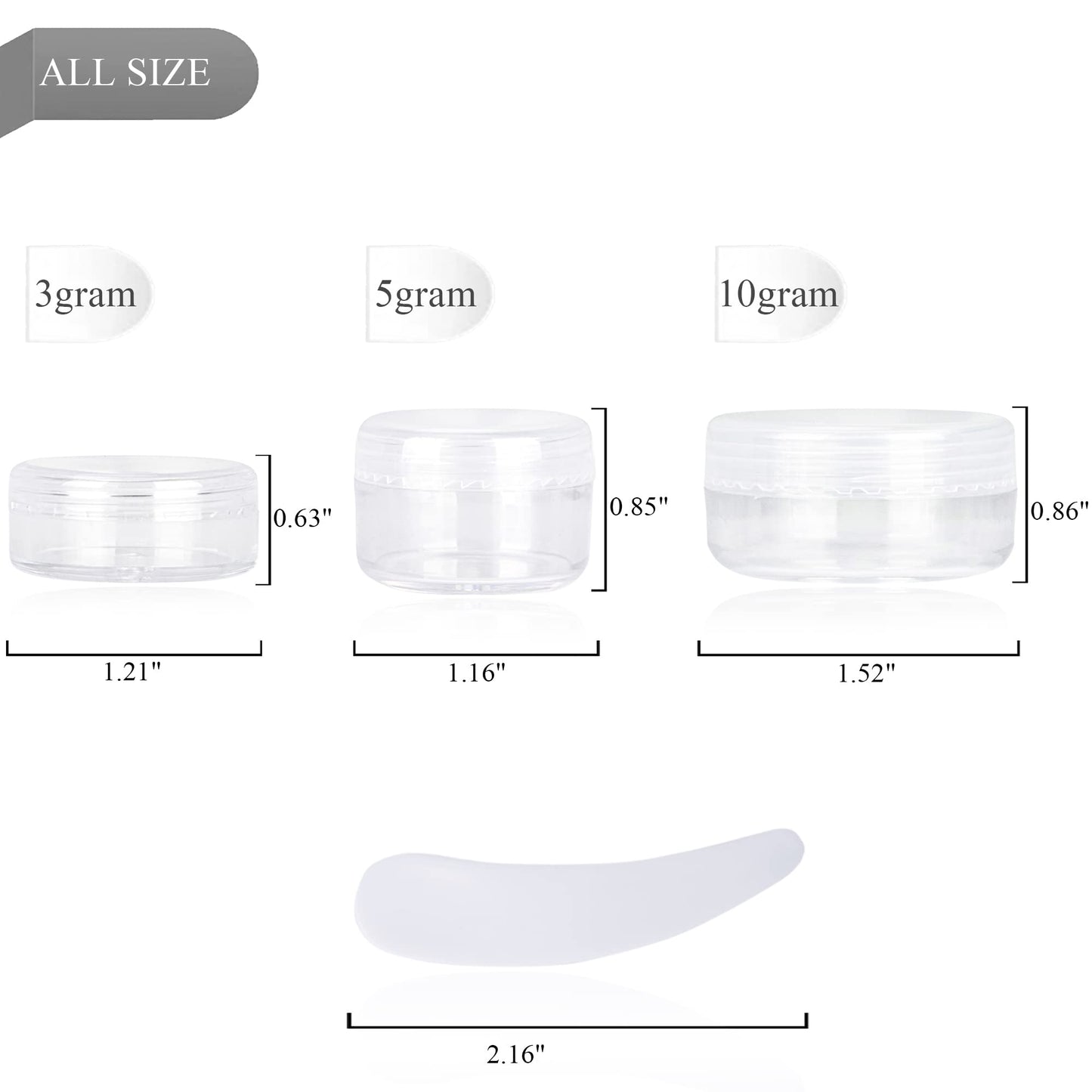 100PCS 5 Gram Sample Containers, 5ml Empty Jars with Lids, Small Cosmetic Containers, Mini Sample Jars with 8PCS Mini Spatulas for Make Up, Oils, Lotion, Powder, Paint, Jewelry, Lip Balms(Clear Lid)