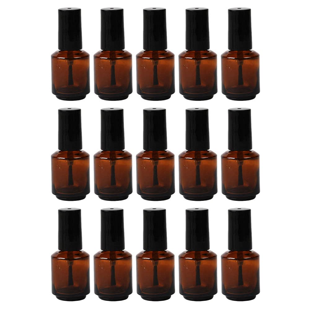Beaupretty Empty Nail Polish Bottles: 15Pcs Amber Bottle with Brush - Refillable Glass Vials for Diy Nail Art and Cosmetic Liquid Storage 8ML