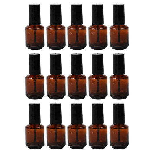 Beaupretty Empty Nail Polish Bottles: 15Pcs Amber Bottle with Brush - Refillable Glass Vials for Diy Nail Art and Cosmetic Liquid Storage 8ML