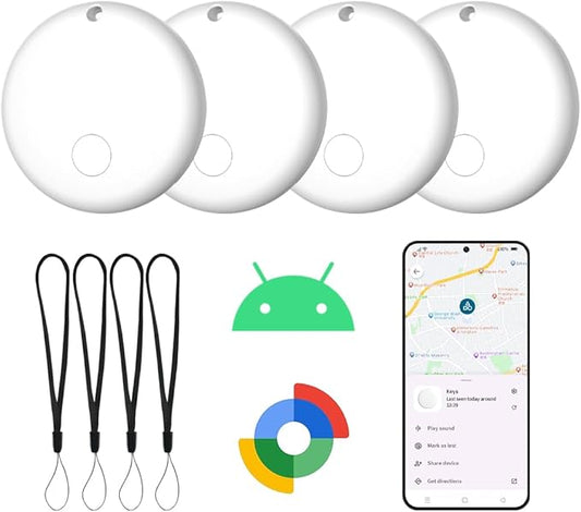 Bluetooth Tracker for Android Device 4 Pack, Item Finders Locators Work with Google Find My App (Only for Android), Tracker Tag for Keys, Luggage, Backpack, Wallet, Vehicle, Pets (White)