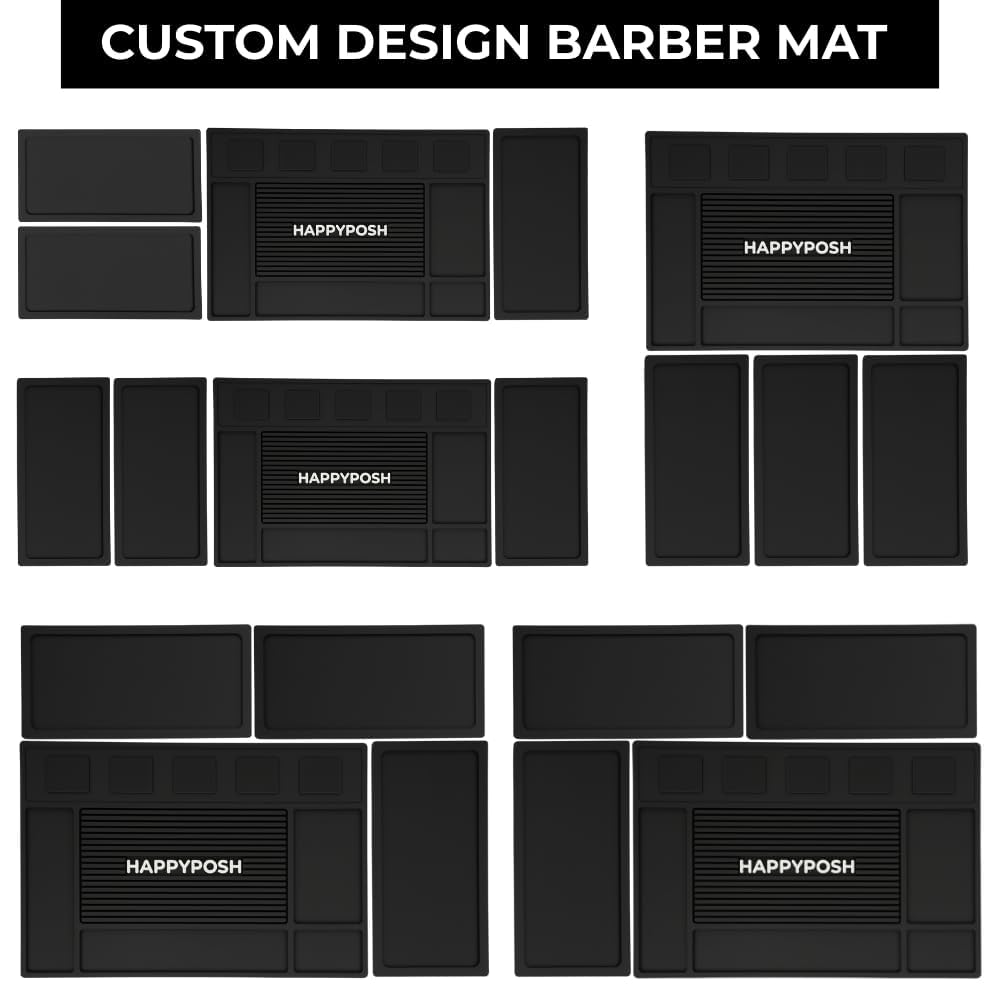 HAPPYPOSH Magnetic Barber Mats for Clippers, Large 4-Piece Modular Barber Station Organizer with 5 Strong Magnets, Non-Slip Magnetic Tool Mat for Professional Barber Shop & Salon Accessories