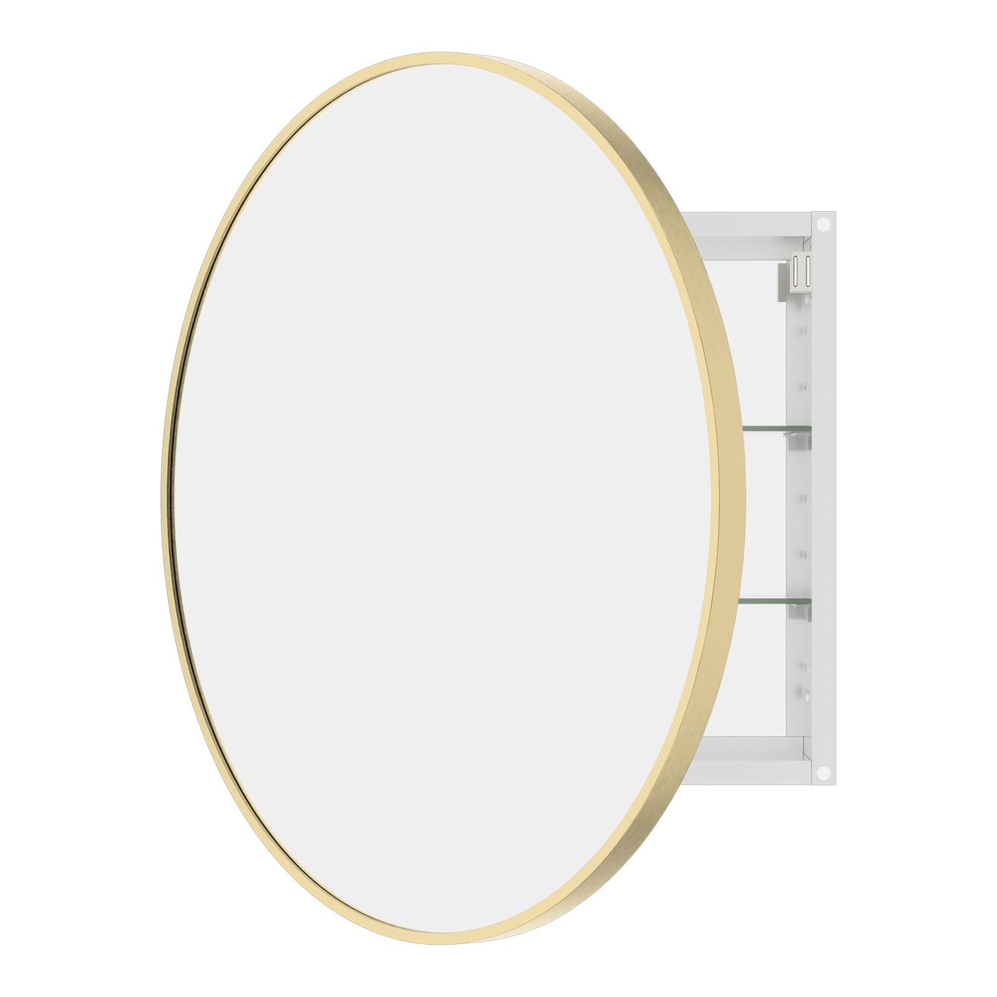 WallBeyond Bathroom Medicine Cabinet with Mirror, 28 Inch Gold Round Mirror Medicine Mabinet Wall Mounted with Aluminum Alloy Metal Framed, Surface Mount Medicine Cabinet with Storage