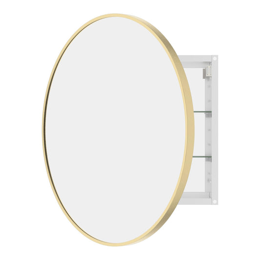 WallBeyond Bathroom Medicine Cabinet with Mirror, 28 Inch Gold Round Mirror Medicine Mabinet Wall Mounted with Aluminum Alloy Metal Framed, Surface Mount Medicine Cabinet with Storage